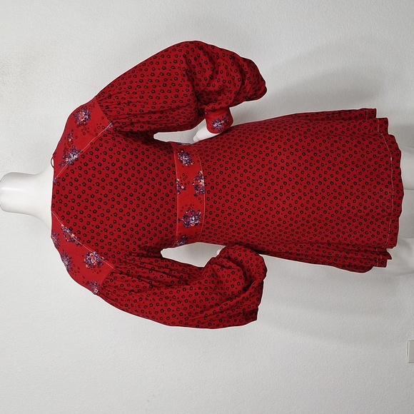 Free People "NEW" Red Wonderland Floral Print Boho Romantic Mini Dress Size XS - Picture 8 of 16